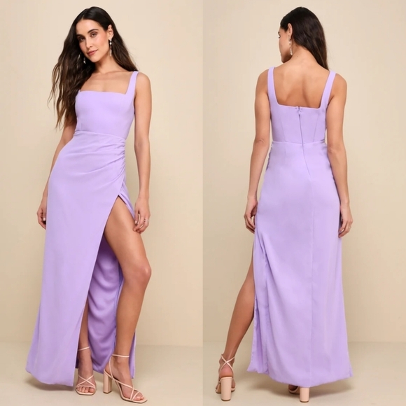 Lulus Glamorous Disposition Lavender Ruched Maxi Dress L Wedding Party Prom - Picture 1 of 9